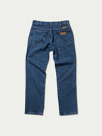 Blue denim dungarees pants with fly, belt loops, and front & back pockets