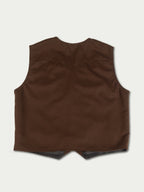 Chocolate-brown sleeveless cowboy vest with V-neck and front hem seam