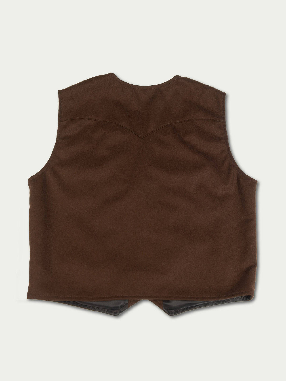 Chocolate-brown sleeveless cowboy vest with V-neck and front hem seam